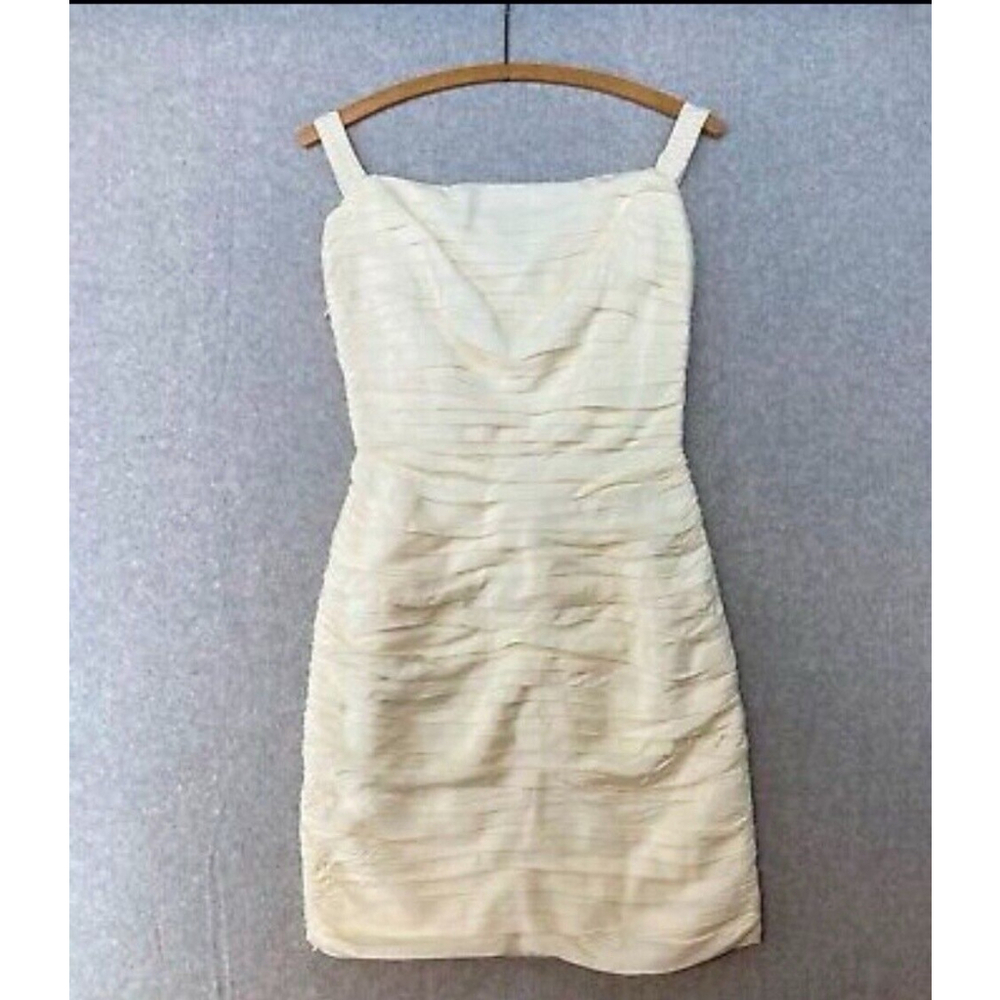 Tadashi‎ Size 8 White Bodycon Pleated Bandage Dress Lined Small Straps Made USA
